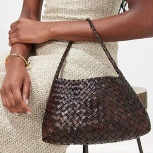 Dragon Diffusion Woven Leather Shoulder Bag – Dark Brown